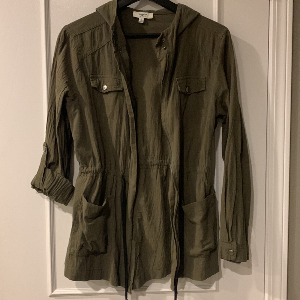 Hayden Los Angeles Army Green Full Zip Roll Sleeve Hooded/Top/ Light Jacket Sz S